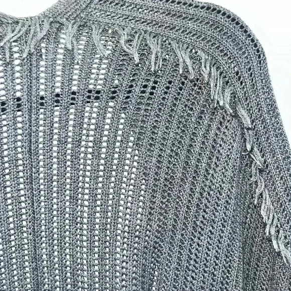 Ella Moss Oversized fringe open front sweater dark grey - Picture 7 of 10